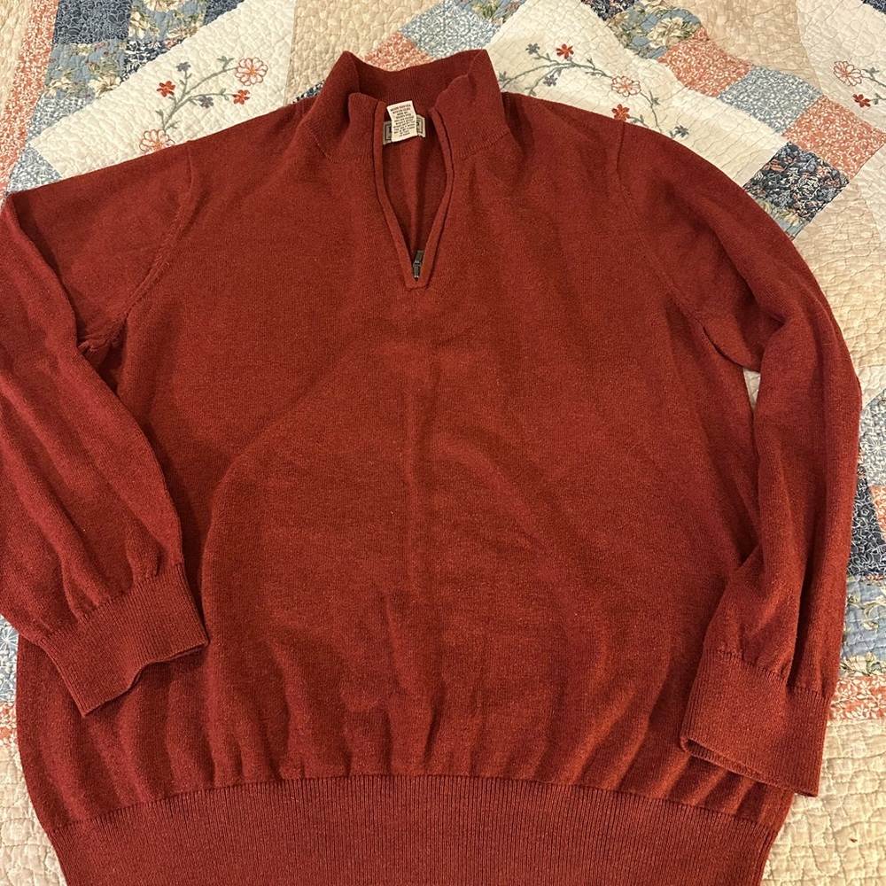 L.L. Bean Men's Brick Red Zip Up Sweater large cotton and cashmere